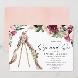 Rustic blommigt boho sip och se flickdusch inbjudningar