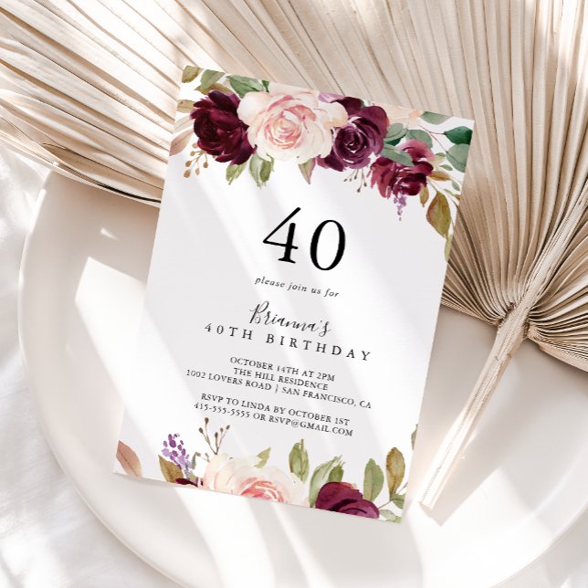 Rustic Blommigt Botanical 40:e födelsedagen Party Inbjudningar (Skapare uppladdad)