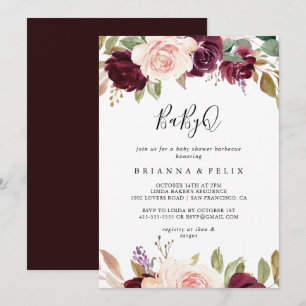 Rustic Blommigt Botanical BabyQ Baby Shower Barbec Inbjudningar