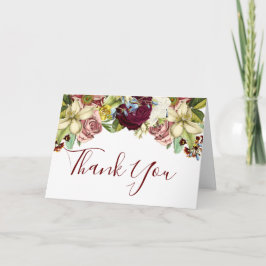Rustic Blommigt Botanical Burgundy Tack Kort