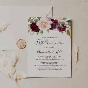Rustic Blommigt Botanical Foliage First Communion Inbjudningar