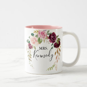 Rustic Blommigt Botanical Foliage Newlyows Bride Två-Tonad Mugg
