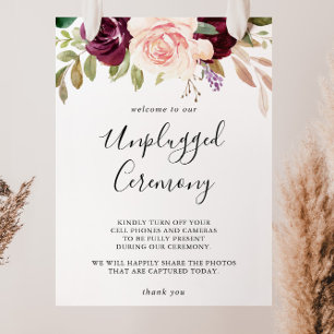 Rustic Blommigt Botanical Unplugged Ceremony Sign Poster