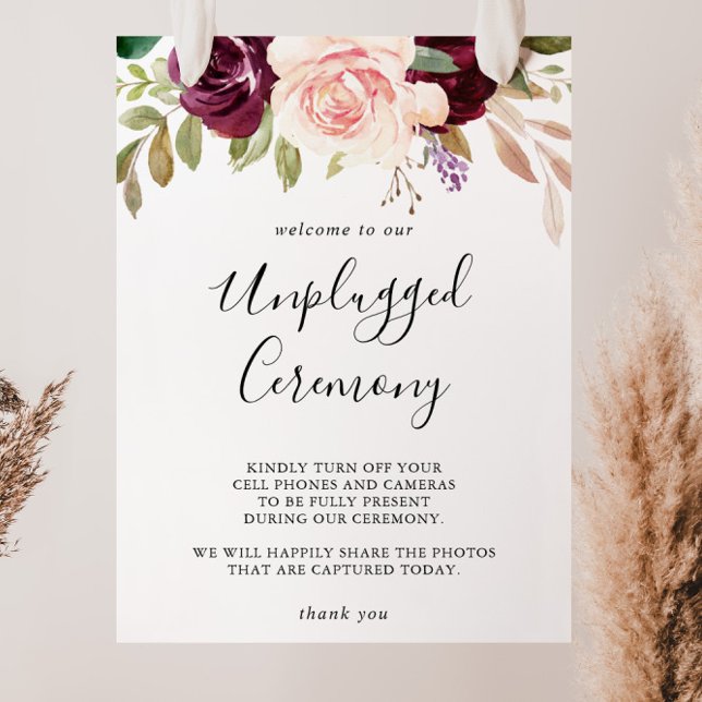 Rustic Blommigt Botanical Unplugged Ceremony Sign Poster (Skapare uppladdad)