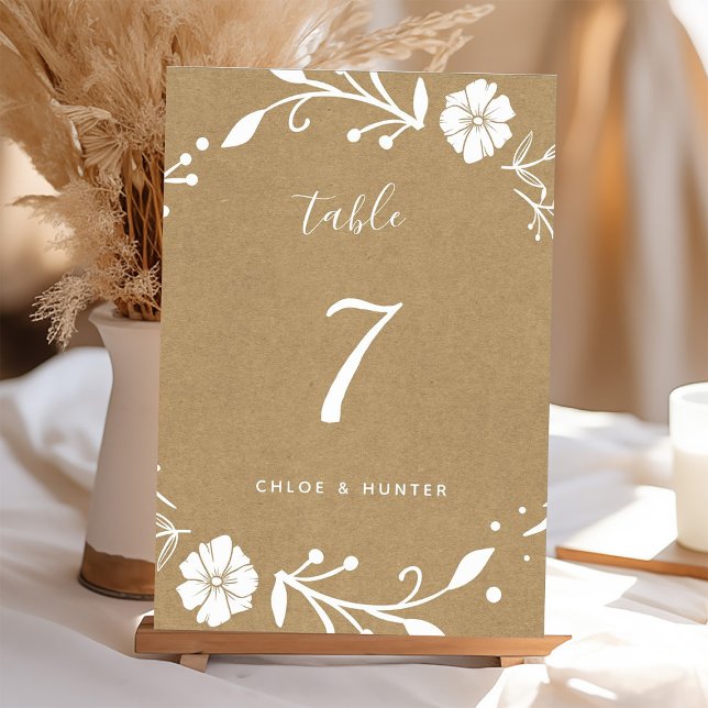 Rustic Blommigt Botanical Wandean Faux Kraft Bröll Bordsnummer (Skapare uppladdad)