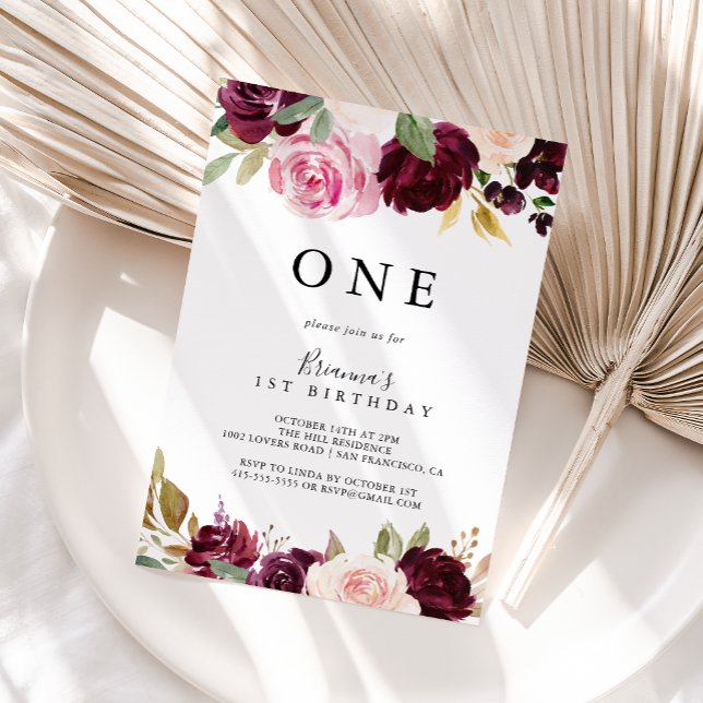 Rustic Blommigt botaniska första Födelsedagsfesten Inbjudningar (Skapare uppladdad)