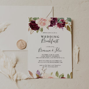Rustic Blommigt Botaniskt Foliage Bröllop Breakfas Inbjudningar