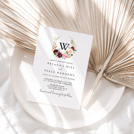 Rustic Blommigt Botaniskt olivträd, Monogram Bröll Inbjudningar