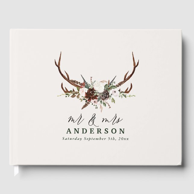 Rustic blommigt botaniskt säte för bröllop gästböcker (Framsida)