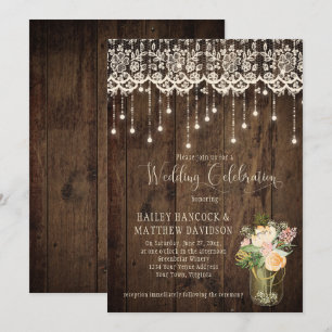 Rustic Blommigt Bouquet Mason Burk Snöre Ljus Inbjudningar