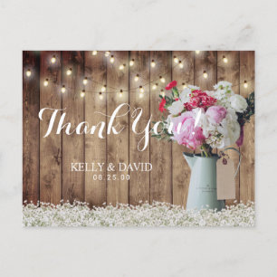 Rustic Blommigt Bouquet & String Ljus Tack Vykort