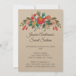 Rustic Blommigt Bouquet Sweet sixteen Inbjudningar