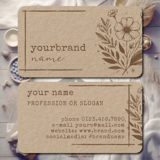 Rustic Blommigt Boutique Flower Kraft Papper Beige Visitkort