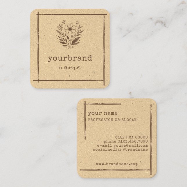 Rustic Blommigt Boutique Stationery Florist Flower Fyrkantigt Visitkort (Fram/baksida)