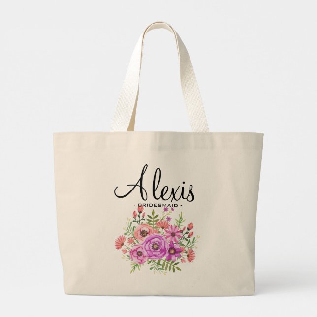 Rustic Blommigt Bridesmaid Tote - Personlig Gift Jumbo Tygkasse (Baksida)