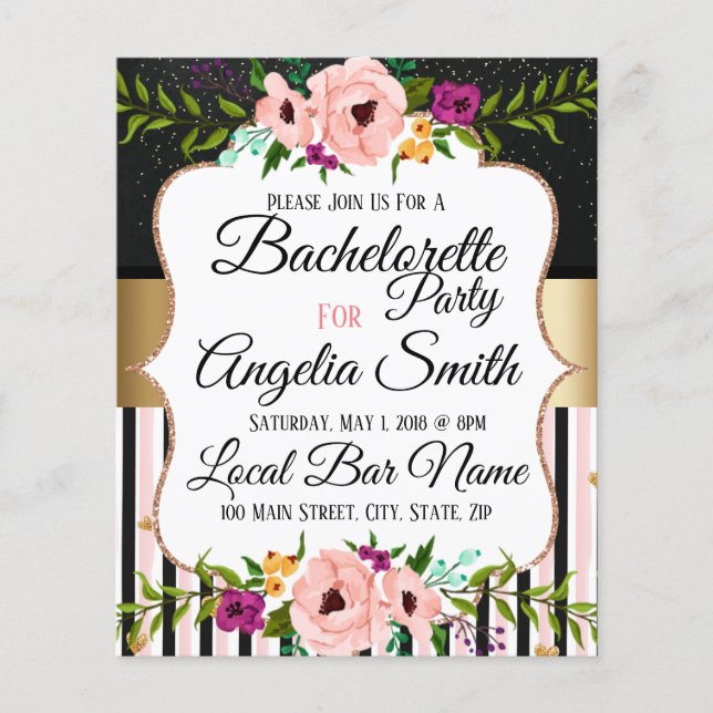 Rustic Blommigt Bröllop Bachelorette Party Card (Framsida)