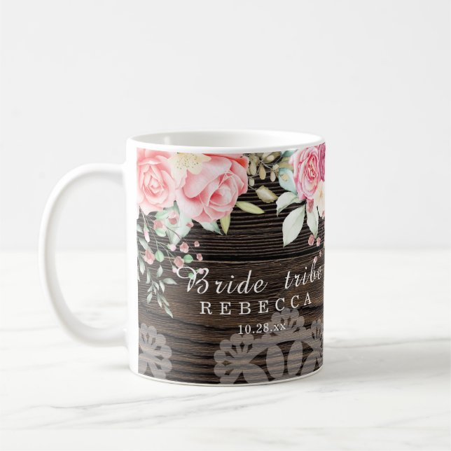 Rustic Blommigt Bröllop Bride stam Kaffemugg (Vänster)