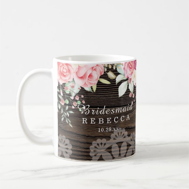 Rustic Blommigt Bröllop Bridesmaid Kaffemugg (Vänster)