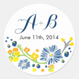 Rustic Blommigt Bröllop Circle Sticker Navy Runt Klistermärke