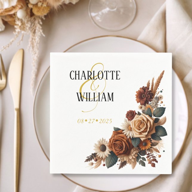 Rustic Blommigt Bröllop Pappersservett (Rustic Floral Wedding Napkins)
