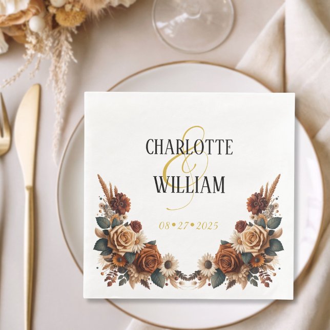 Rustic Blommigt Bröllop Pappersservett (Rustic Floral Wedding Paper Dinner Napkins)