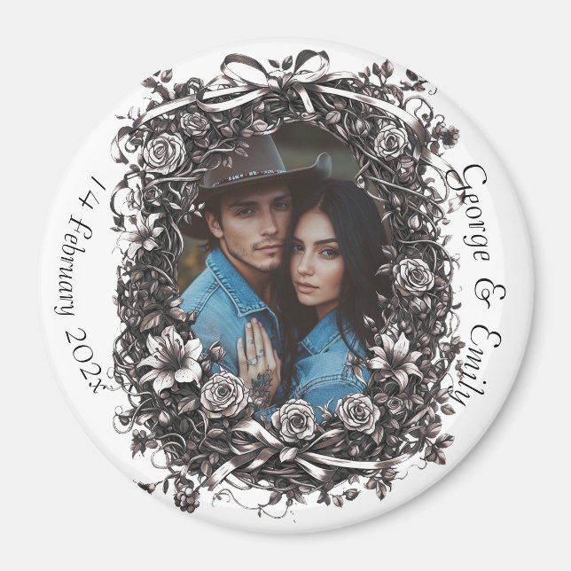 Rustic Blommigt Bröllop, sepia. Magnet (Framsidan)