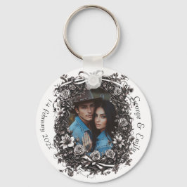 Rustic Blommigt Bröllop, sepia. Nyckelring