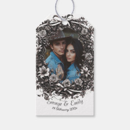 Rustic Blommigt Bröllop, sepia. Presentetikett