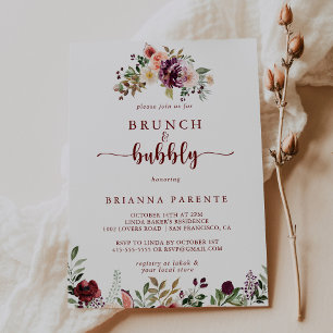 Rustic Blommigt Brunch och Bubly Möhippa Inbjudningar