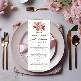 Rustic Blommigt Burgundy Bröllop Menu Meny