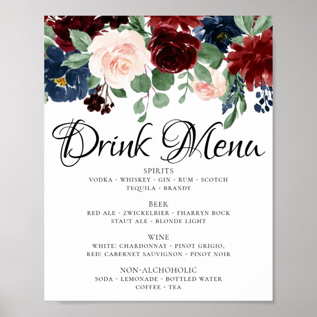 Rustic Blommigt |  Burgundy Drink-val för flottan Poster (Framsidan)