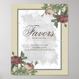 Rustic Blommigt Burgundy Marsala Dusty Ro Favors Poster