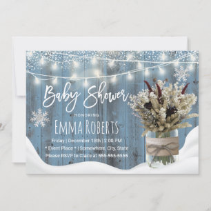 Rustic Blommigt Burk Dusty Blue Winter Baby Shower Inbjudningar
