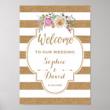 Rustic Blommigt Burlap Rand Bröllop WELCOME SIGN