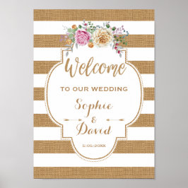 Rustic Blommigt Burlap Rand Bröllop WELCOME SIGN Poster