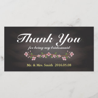 Rustic Blommigt Chalkboard Bridesmaid Tack Kort
