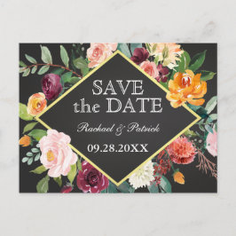 Rustic Blommigt Chalkboard Bröllop spara datum Meddelande Vykort
