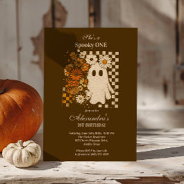 Rustic Blommigt Checkerboard Ghost 1 Birthday Inbjudningar