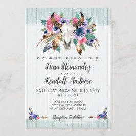 Rustic Blommigt Cow Skull Boho bröllopsinbjudan Inbjudningar