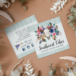 Rustic Blommigt Cow Skull Boho Chic Social Network Fyrkantigt Visitkort
