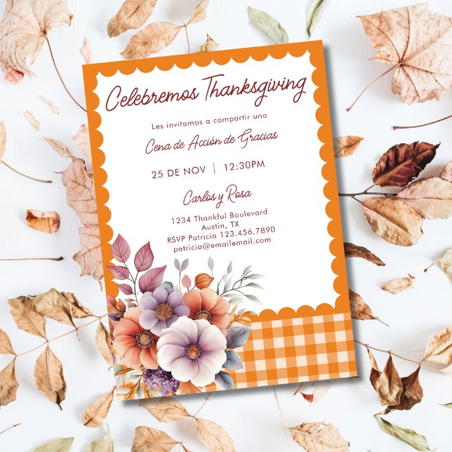 Rustic Blommigt Cute Spain Español Thanksgiving Inbjudningar (Skapare uppladdad)