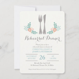 Rustic Blommigt Cutlery Rehearsal Dinner Inbjudan