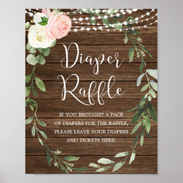 Rustic blommigt Diaper raffle Sign Girl Baby dusch Poster