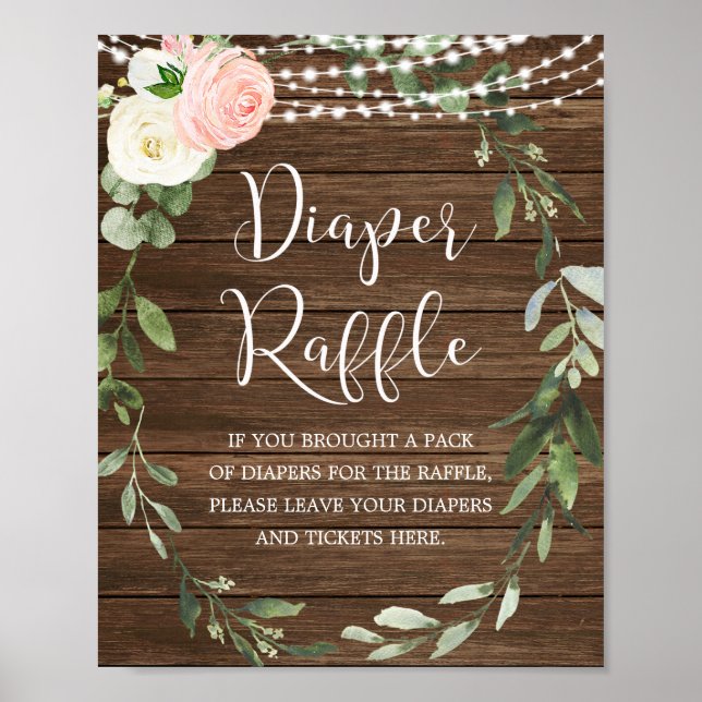 Rustic blommigt Diaper raffle Sign Girl Baby dusch Poster (Framsidan)