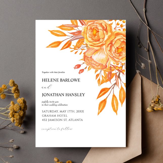 Rustic Blommigt Elegant Terracotta Fall Wedding Inbjudningar (Rustic Floral Elegant Terracotta Fall Wedding Invitation)