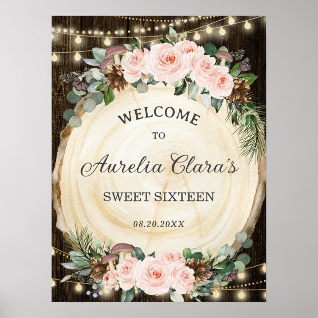 Rustic  Blommigt Enchanted Forest Sweet sixteen Poster (Framsidan)