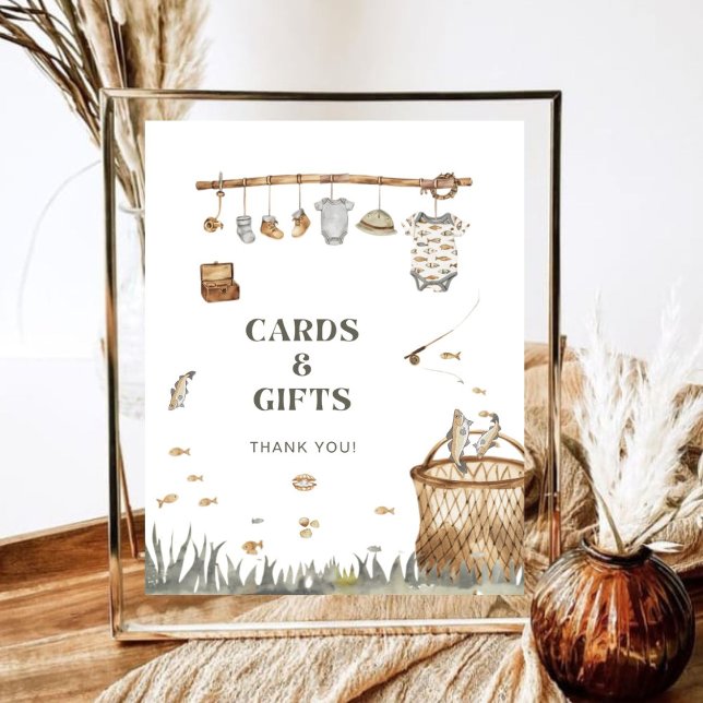 Rustic Blommigt Fishing Baby Shower Card and Gifts Poster (Skapare uppladdad)