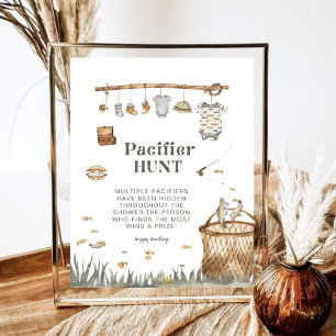 Rustic Blommigt Fishing Nappar Hunt Baby Shower Poster