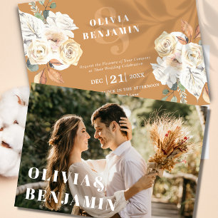 Rustic Blommigt Foto Autumn och Winter Wedding Inbjudningar