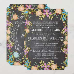 Rustic Blommigt Garland Chalkboard Bröllop Inbjudningar